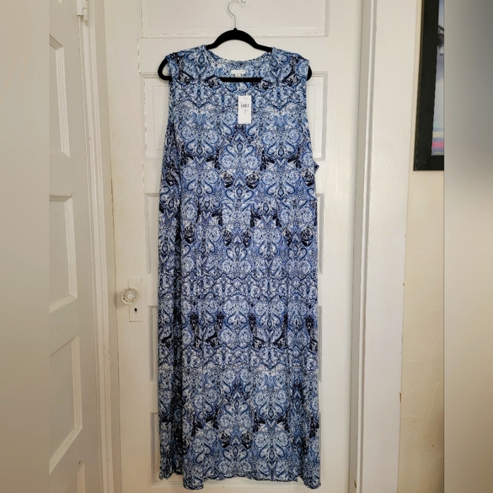 Elegant J.Jill Blue Patterned Sleeveless Dress
